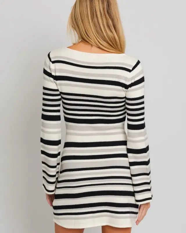 Boat Neck Bell Sleeve Sweater Dress