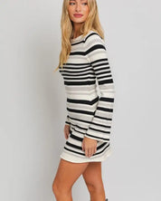 Boat Neck Bell Sleeve Sweater Dress