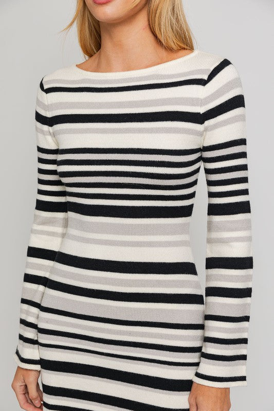 Boat Neck Bell Sleeve Sweater Dress