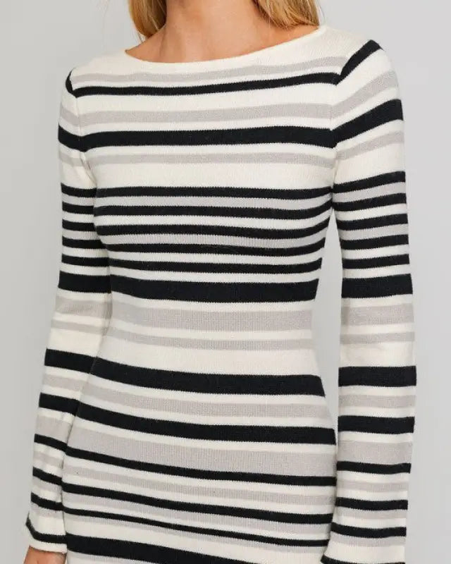 Boat Neck Bell Sleeve Sweater Dress