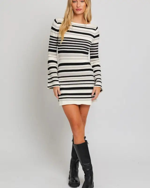 Boat Neck Bell Sleeve Sweater Dress