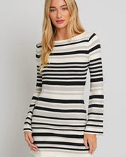 Boat Neck Bell Sleeve Sweater Dress