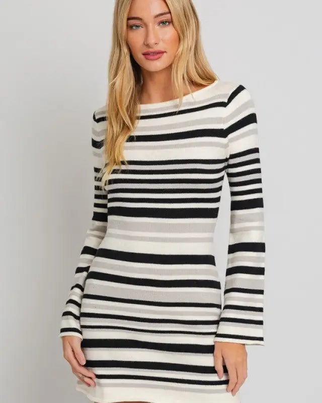 Boat Neck Bell Sleeve Sweater Dress