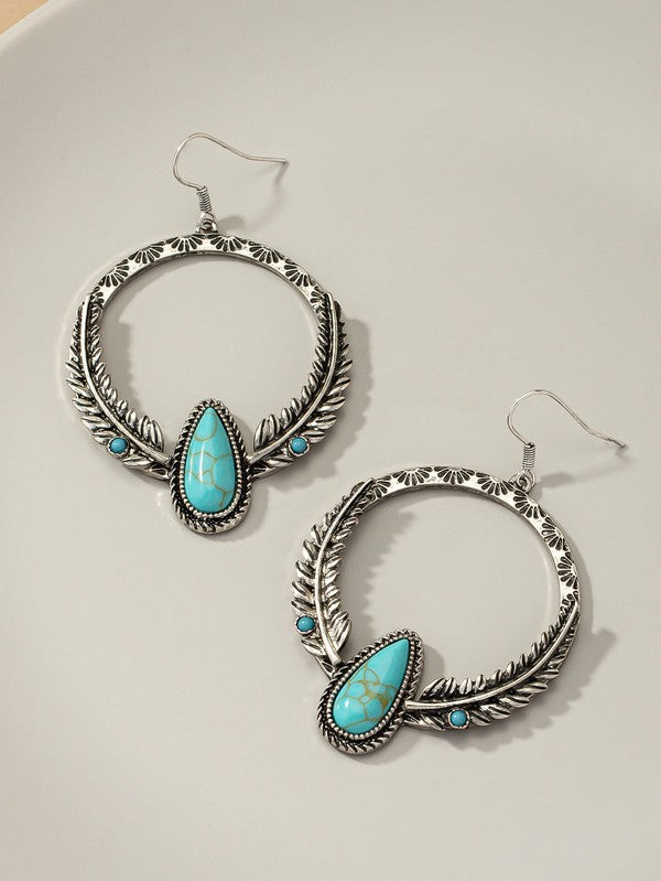 Boho Distressed Feather Circle Earrings