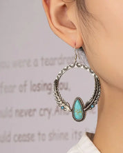 Boho Distressed Feather Circle Earrings