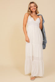 Boho Lace Top Maxi Dress - White / S - Dresses