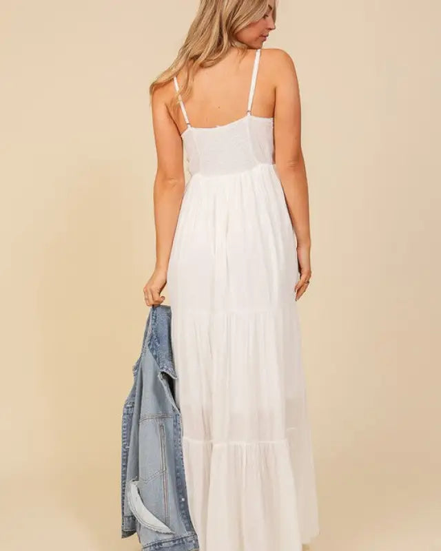 Boho Lace Top Maxi Dress - White / S - Dresses