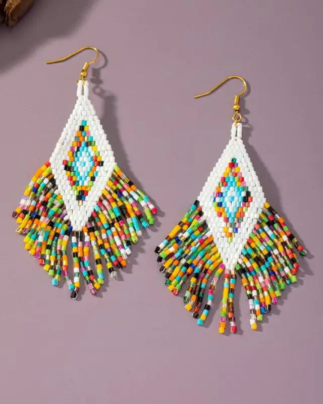 Boho seed bead drop earrings - Multi / one size - Rings