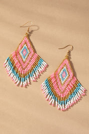 Boho seed bead drop earrings - Pink / one size - Rings