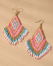 Boho seed bead drop earrings - Pink / one size - Rings