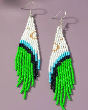 Boho seed bead moon over green field earrings - Multi / one size