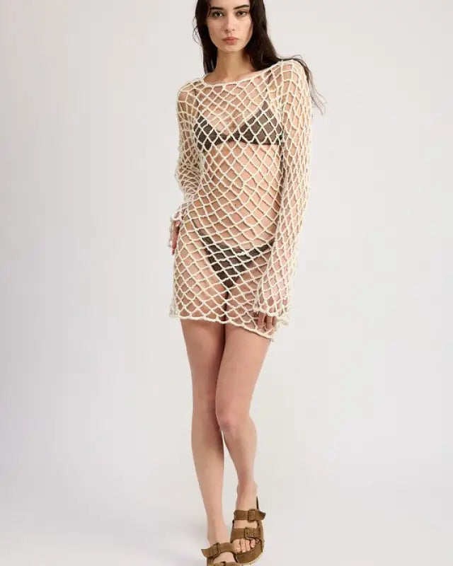 BOLD CROCHET MINI DRESS WITH OPEN BACK