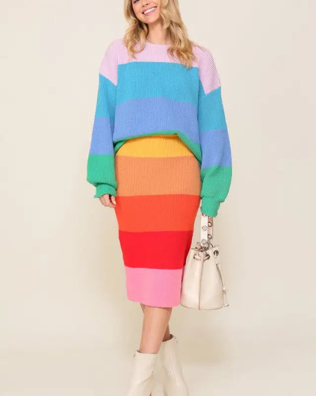 Bold Rainbow Stripe Oversized Chunky Knit Pullover