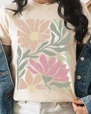 Botanical Pink Daisy Floral Graphic T Shirts - Cream / S