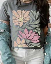 Botanical Pink Daisy Floral Graphic T Shirts - Dark Grey Heather / S