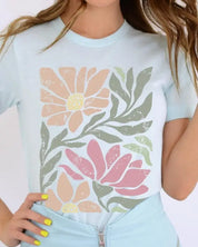 Botanical Pink Daisy Floral Graphic T Shirts - Ice Blue / S