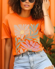 Botanical Pink Daisy Floral Graphic T Shirts - Orange / S