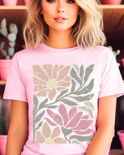 Botanical Pink Daisy Floral Graphic T Shirts - S