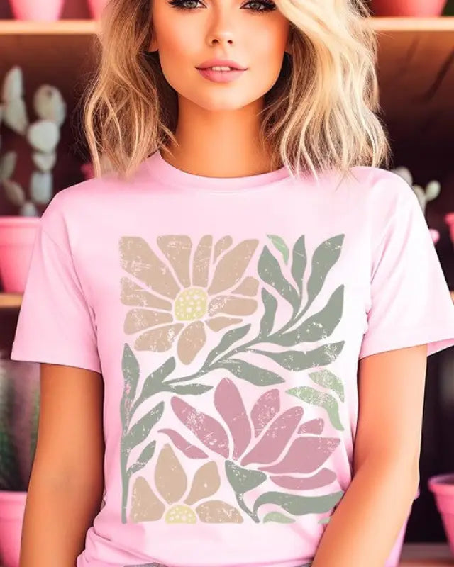 Botanical Pink Daisy Floral Graphic T Shirts - S