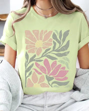 Botanical Pink Daisy Floral Graphic T Shirts - Spring Green / S