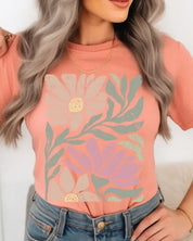 Botanical Pink Daisy Floral Graphic T Shirts - Sunset / S