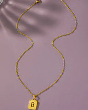 Brass diamond dust cut out initial necklace - B / one size