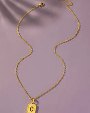 Brass diamond dust cut out initial necklace - C / one size