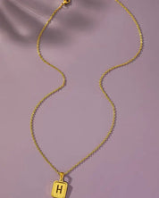 Brass diamond dust cut out initial necklace - H / one size