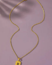 Brass diamond dust cut out initial necklace - M / one size