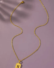 Brass diamond dust cut out initial necklace - N / one size