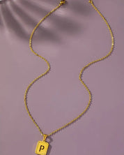 Brass diamond dust cut out initial necklace - P / one size