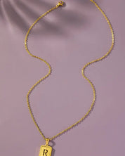 Brass diamond dust cut out initial necklace - R / one size