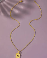 Brass diamond dust cut out initial necklace - S / one size