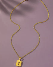 Brass diamond dust cut out initial necklace - T / one size