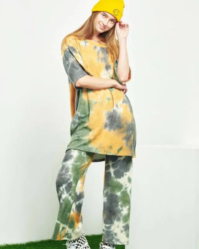 BRUSHED RIB TIE DYE SET - Green / S