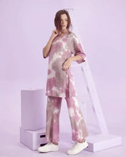 BRUSHED RIB TIE DYE SET - MAUVE / S