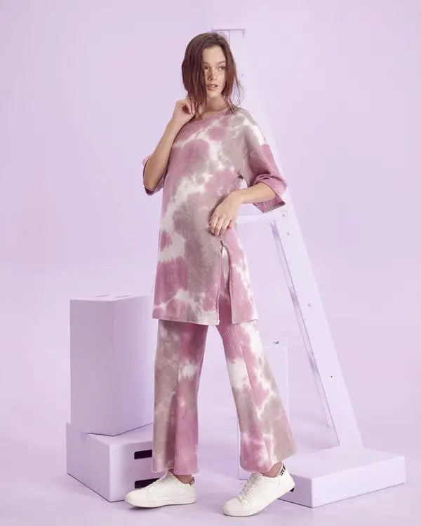 BRUSHED RIB TIE DYE SET - MAUVE / S