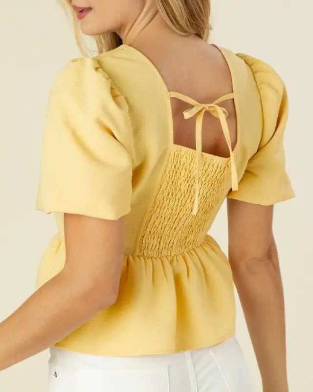 Bubbles sleeved blouse with peplum - Light yellow / S