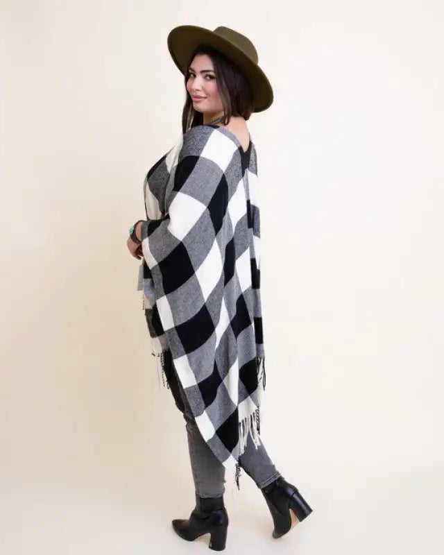 Buffalo Check Tassel Poncho