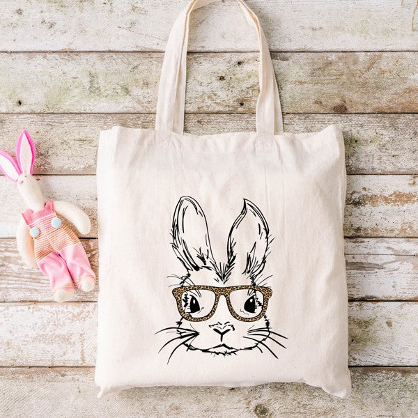 Bunny With Leopard Glasses Canvas Tote - Natural / 15x16
