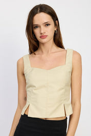 BUSTIER TOP WITH SLIT DETAIL - OAT / S