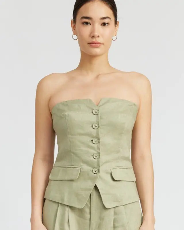 Button Down Bustier Tube Top