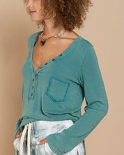 Button-Front Long Sleeve Top