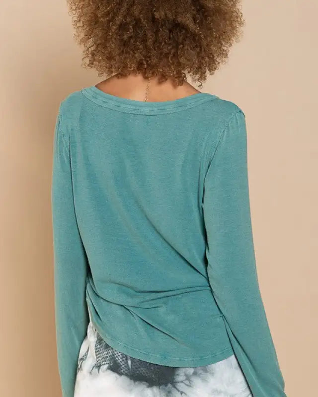 Button-Front Long Sleeve Top