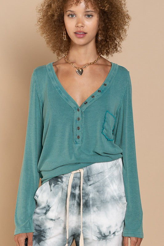 Button-Front Long Sleeve Top