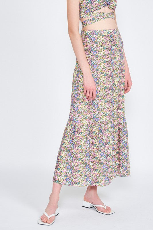 Button Up Floral Maxi Skirt