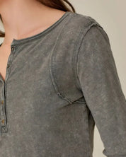 Button-Up Front Raw Edge Detail Top