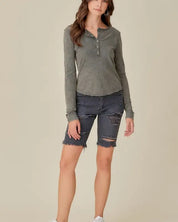 Button-Up Front Raw Edge Detail Top