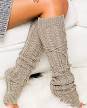 Cable Knit Long Tie Leg Warmer