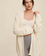 Cable Knit Open Front Long Cardigan